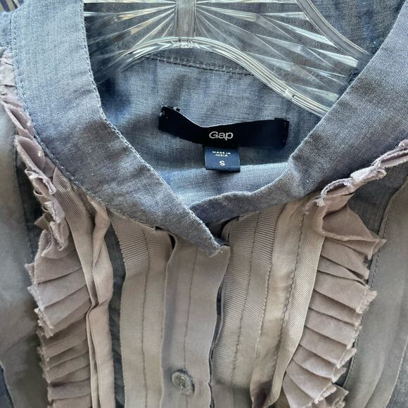Gap Cotton Chambray Mixed Media Button Down Blouse Small - Picture 5 of 9